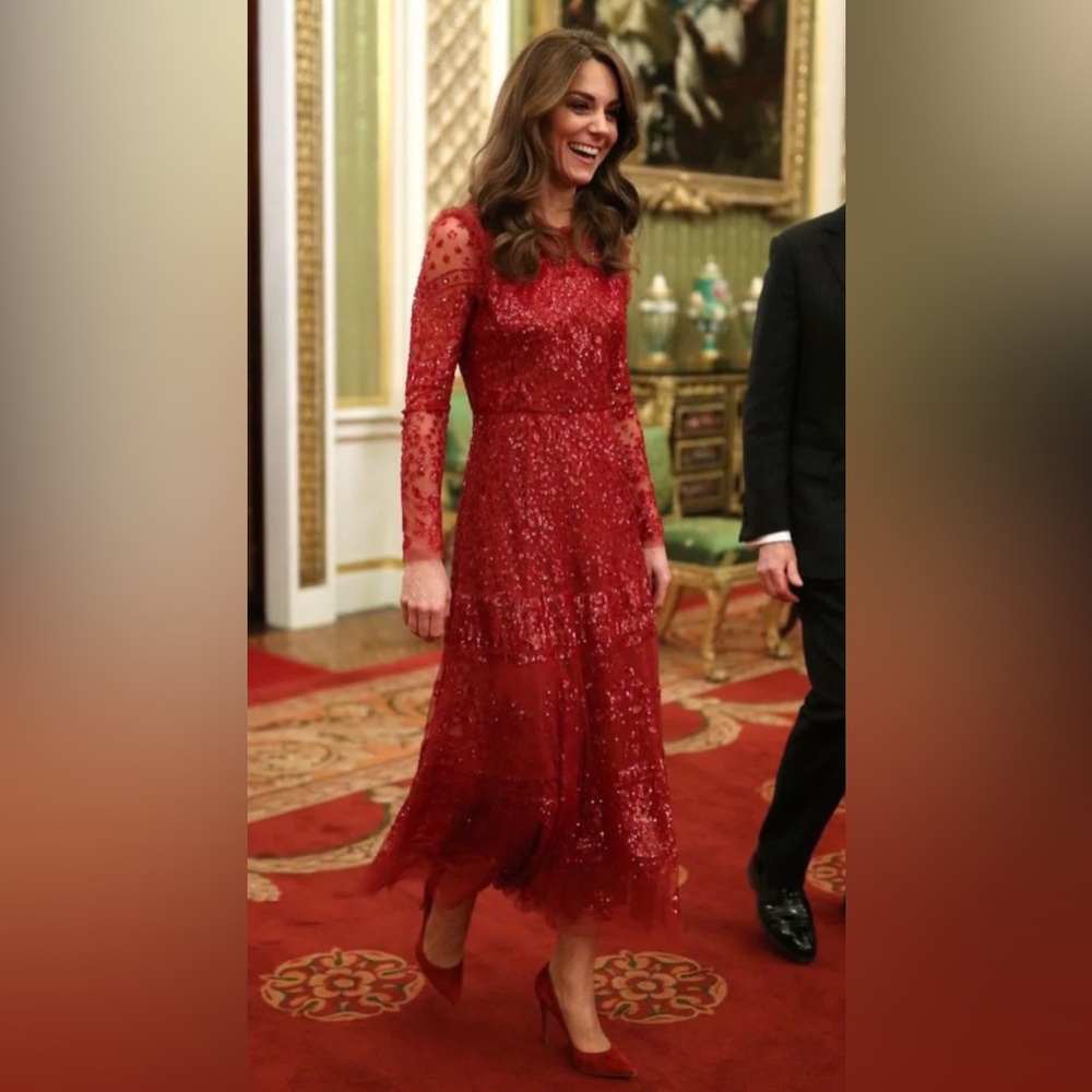 Needle & Thread Red Long Sleeve Dress